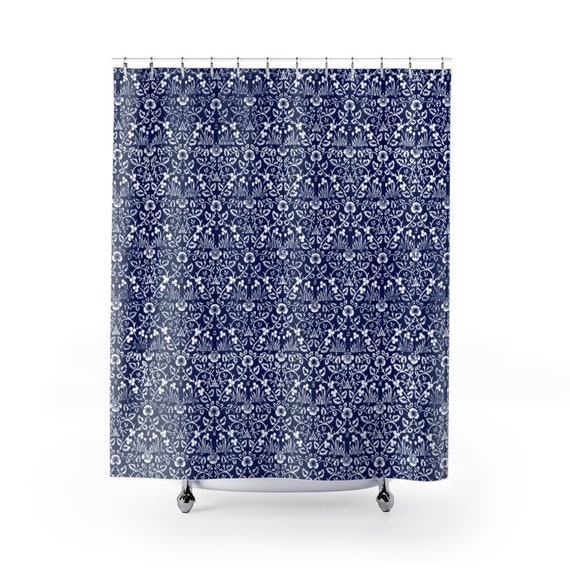 Blue Shower Curtain, Art Nouveau, William Morris, Blue Bathroom Decor, Cobalt Blue, Boho Shower Curtain, Blue White Shower Curtain