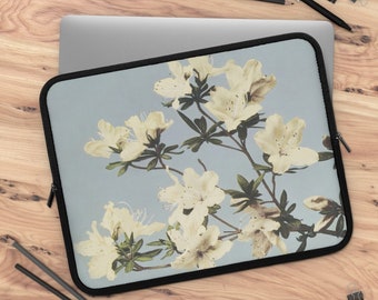 Laptop-Hülle, Blumen-Laptop, japanische Laptop-Hülle, blaue Laptop-Hülle, Macbook-Hülle, weiße Blumen, japanische Hülle, Natur-Laptop, iPad-Hülle