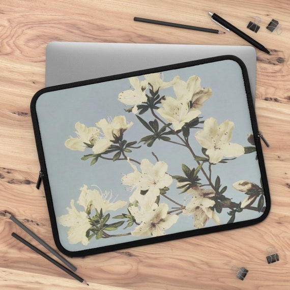 Laptop Sleeve, Floral Laptop, Japanese Laptop, Blue Laptop Sleeve, Macbook Sleeve, White Flowers, Japanese Case, Nature Laptop, iPad Sleeve