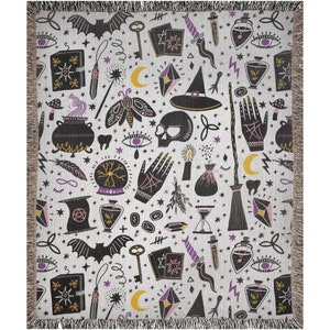 Halloween Blanket, Witch Blanket, Witchy Decor, Halloween Decor, Magic Blanket, Spooky Blanket, Eye Blanket, Skully Decor, Woven Blankets 50x60 inch