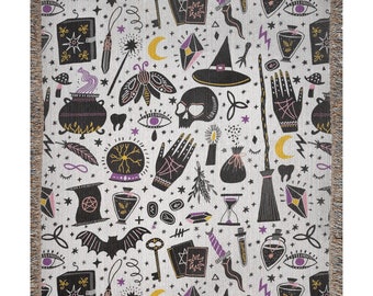 Halloween Blanket, Witch Blanket, Witchy Decor, Halloween Decor, Magic Blanket, Spooky Blanket, Eye Blanket, Skully Decor, Woven Blankets