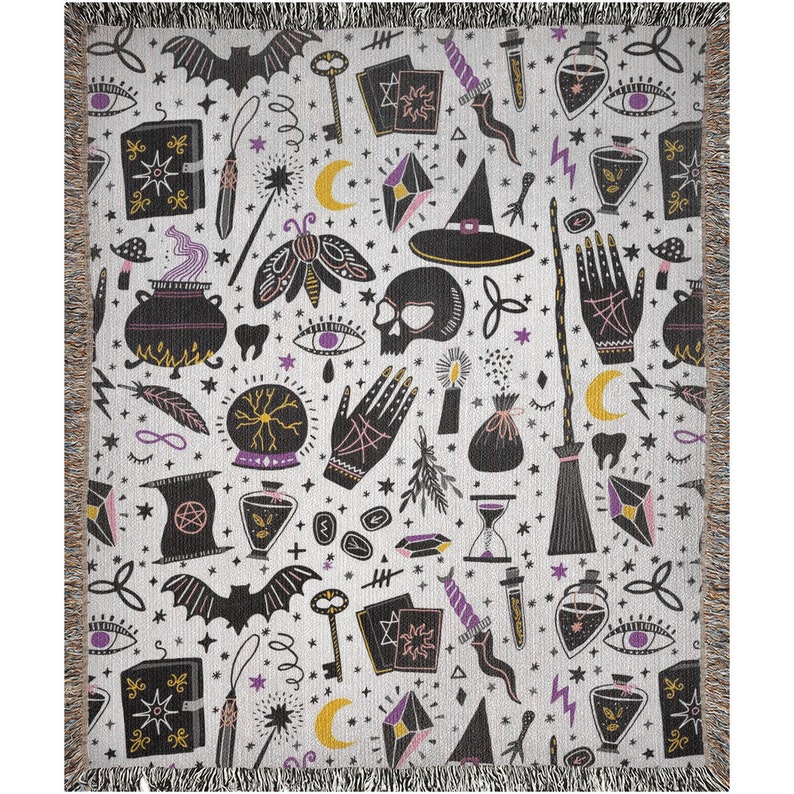 Halloween Blanket, Witch Blanket, Witchy Decor, Halloween Decor, Magic Blanket, Spooky Blanket, Eye Blanket, Skully Decor, Woven Blankets 50x60 inch