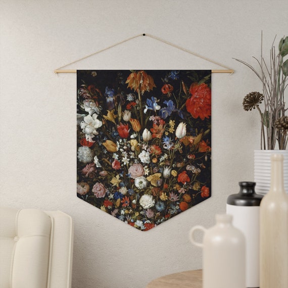 Floral Painting, Floral Tapestry, Vintage Flowers, Floral Wall Art, Flower Painting, Black Flowers, Bouquet Painting, Vintage Tapestry
