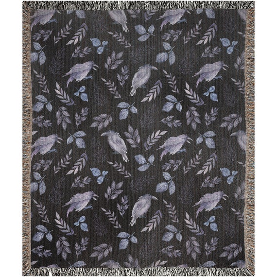 Black Blanket, Woven Blanket, Halloween Blanket, Raven Bird, Gothic Blanket, Black Throw, Halloween Throw, Fall Blanket, Witchy Decor