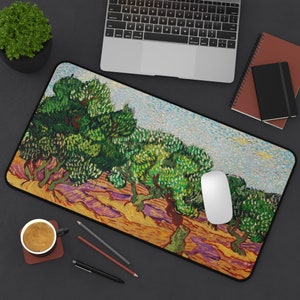 Van Gogh Desk Mat, Vincent Van Gogh, Nature Desk Mat, Tree Mousepad, Tree Desk Mat, Van Gogh Painting, Fine Art Decor, Boho Office Decor
