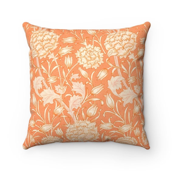 Orange Pillow, William Morris Pillow, Art Nouveau, Vintage Orange, Vintage Floral, Orange Home Decor, Orange Throw Pillow, Orange Floral