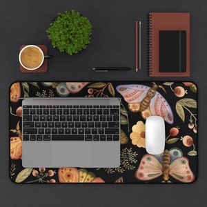 Tapis de bureau noir, décoration antimites, tapis de bureau botanique, tapis de bureau plante, tapis de souris nature, tapis de souris antimites, tapis de souris noir, tapis de bureau bohème, décoration végétale image 5