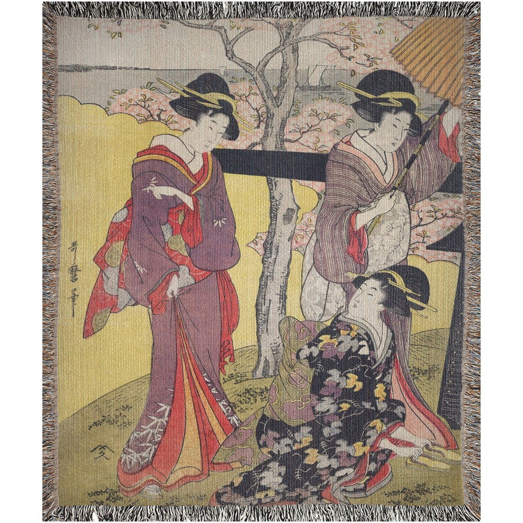 Japanese Blanket, Woven Blankets, Yellow Blanket, Geisha Art, Chinese