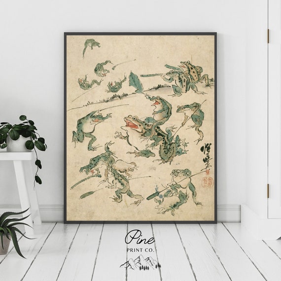 Frog Print, Frog Poster, Vintage Frog, Japanese Print, Vintage Japanese, Frog Decor, Frog Gift, Japanese Woodblock, Kawanabe Kyosai