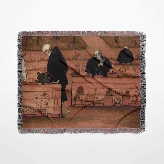 Skeleton Blanket, Woven Blanket, Gothic Blanket, Plants Skeleton, Death Decor, Skeleton Art, Skeleton Tapestry, Art Woven Blanket
