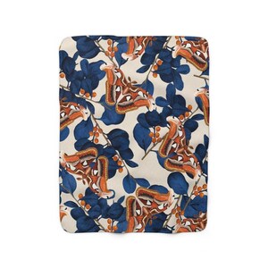 Moth Sherpa Blanket | Inspired Blue Orange Fleece Throw, Snuggle Travel Plush Essential 50" × 60"