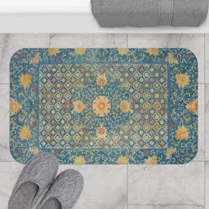 Blue Bath Mat, Vintage Bathroom, Shower Mat, Foam Mat, Floral Bath Mat, Mandala Decor, Vintage Bath Mat, Blue Bathroom, Floral Bathroom