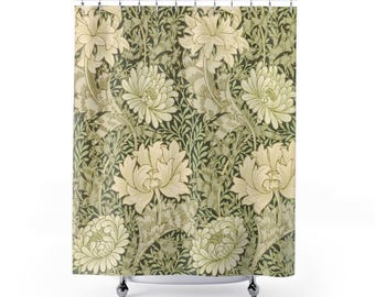 William Morris Shower Curtain | Green Bathroom Decor, Nouveau Powder Room Accent