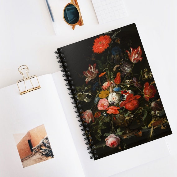 Black Notebook, Floral Notebook, Spiral Notebook, Abraham Mignon, Black Floral, Vintage Floral, Boho Notebook, Red Flowers, Gothic Notebook