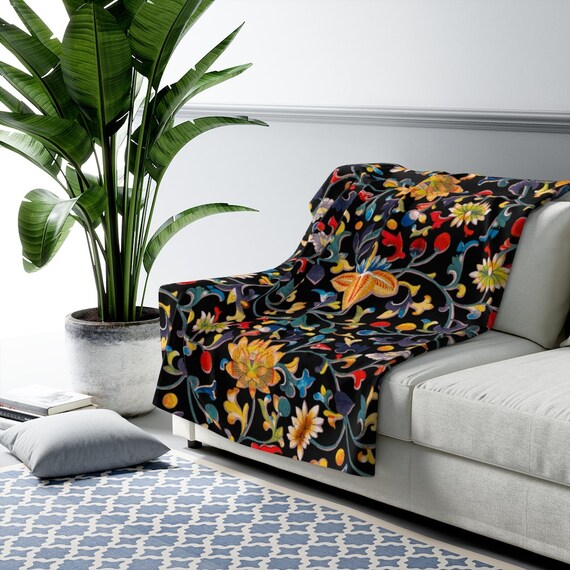 Black floral throw hotsell