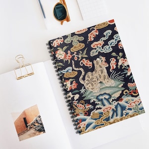Tiger Notebook, Spiral Notebook, Chinese Tiger, Chinese Notebook, Vintage Tiger, Tiger Journal, Tiger Gift, Navy Journal, Asian Notebook