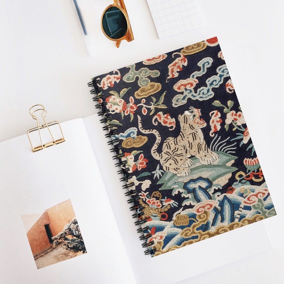 Tiger Notebook, Spiral Notebook, Chinese Tiger, Chinese Notebook, Vintage Tiger, Tiger Journal, Tiger Gift, Navy Journal, Asian Notebook