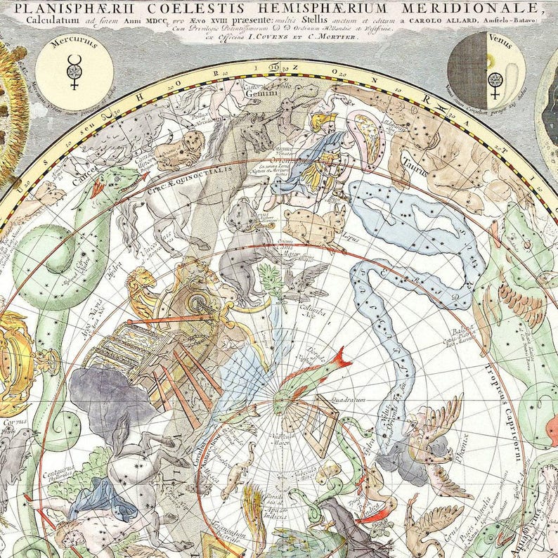 Vintage Zodiac Astrology Tapestry | Celestial Star Chart Wall Hanging, Witchy Cottagecore Accent Piece image 3