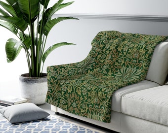 Green Throw Blanket, Floral Blanket, William Morris, Green Floral, Botanical Blanket, Vintage Throw, Green Throw, Art Nouveau, Sherpa Throw