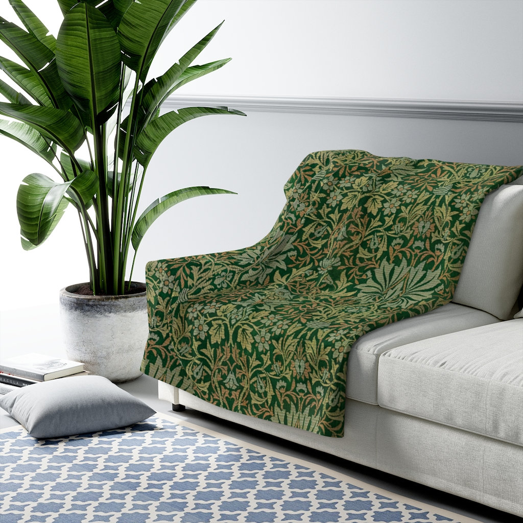 Green Throw Blanket Floral Blanket William Morris Green Floral Botanical Blanket Vintage Throw Green Throw Art Nouveau Sherpa Throw Etsy