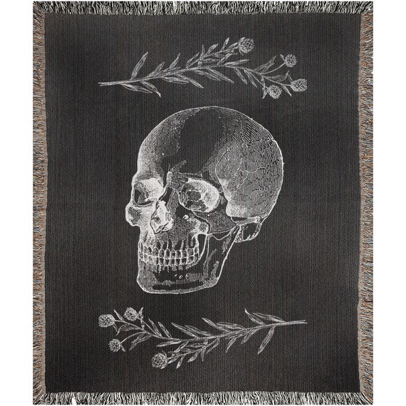 Gothic Blanket, Woven Blanket, Halloween Blanket, Halloween Gift, Black Throw Blanket, Spooky Decor, Halloween Decor, Black Decor, Skull Art