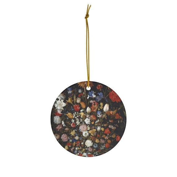 Black Ornament, Floral Ornament, Fine Art Ornament, Christmas Ornament, Vintage Ornament, Floral Painting, Vintage Floral, Nature Ornament