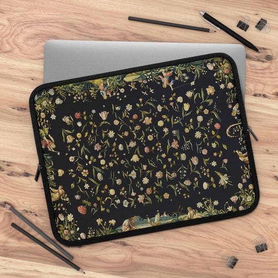 Black Laptop Sleeve, Floral Laptop Sleeve, Macbook Sleeve, Tablet Sleeve, iPad Case, Black Floral Case, Macbook Case, Art Laptop Sleeve
