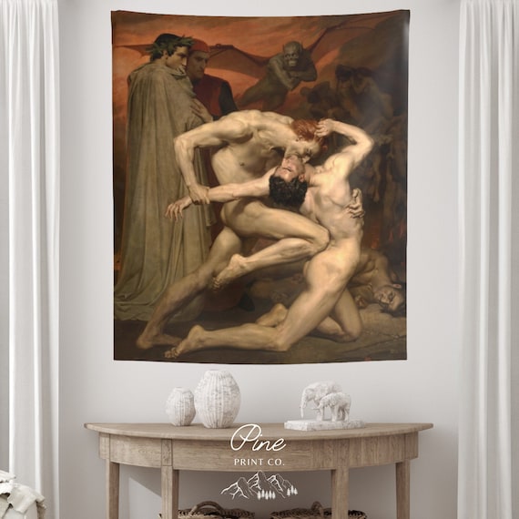 Hell Tapestry, William Bouguereau, Gothic Tapestry, Devil Tapestry, Goth Wall Hanging, Devil Art, Art Tapestry, Renaissance Tapestry