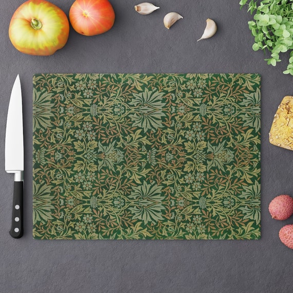 Green Cutting Board, William Morris, Floral Cutting Board, Art Nouveau, Kitchen Decor, Glass Cutting Board, Vintage Floral, Green Kitchen