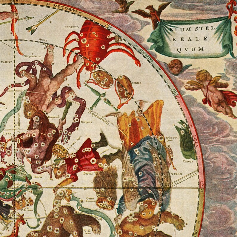Tierkreis-Astrologie-Wandteppich | Himmlischer Sternen-Vintage-Wandbehang, Mystisches Kunstobjekt Bild 6