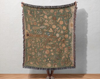 Tree Of Life Blanket, Woven Blanket, Cotton Throw, Vintage Blanket, Tree Throw, Vintage Tree, Nature Blanket, Woven Tapestry, Tree Art