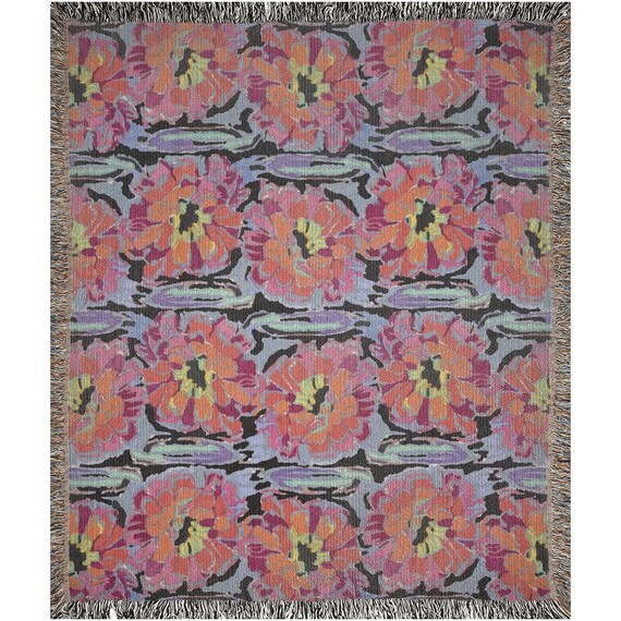 Art Deco Blanket, Floral Blanket, Woven Blankets, Boho Blanket, Floral Throw, Plant Blanket, Nature Blanket, Black Blanket