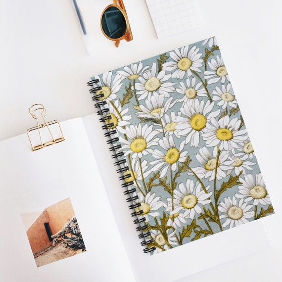 Daisy Notebook, Spiral Notebook, Floral Notebook, Botanical Notebook, Floral Journal, Botanical Journal, Blue Notebook, Boho Spiral Notebook