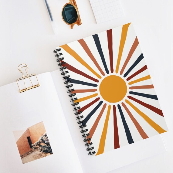 Sun Notebook, Spiral Notebook, Abstract Notebook, Sun Burst, Boho Notebook, Stripped Notebook, Sun Art, Lined Notebook, Boho Sun Journal