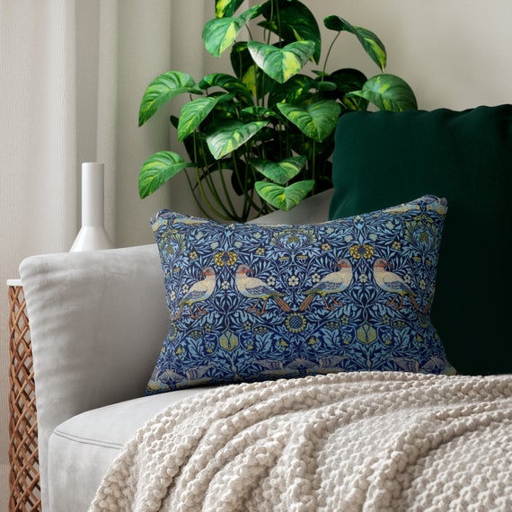 Blue Lumbar Pillow, William Morris Decor, Bird Pillow, Bird Decor, William Morris Bird, Blue Throw Pillow, Blue Bedding, Vintage Bird
