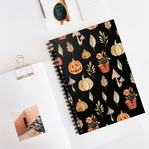 Halloween Notebook, Halloween Gift, Halloween Journal, Pumpkin Notebook, Mushroom Notebook, Fall Notebook, Plant Notebook, Spiral Notebook