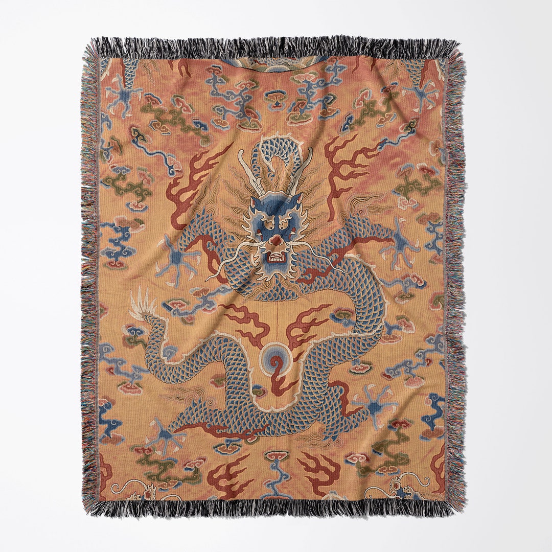 Chinese Dragon Rose Pattern Print Blanket