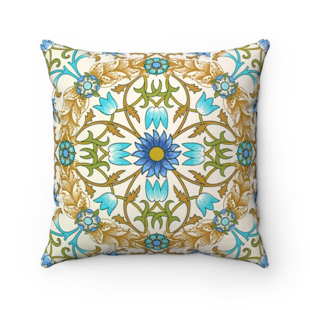 Mandala Pillow, Blue Pillow, Blue Flower Decor, Flower Pillow, William