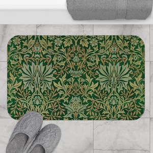 Green Bath Mat, Nature Bathroom, Green Bathroom, William Morris, Botanical Decor, Plant Bath Mat, Nature Bath, Shower Rug, Bathroom Mat