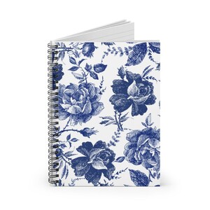 Blue Spiral Notebook Floral Journal: Blue Rose Pattern, Ruled Paper ...