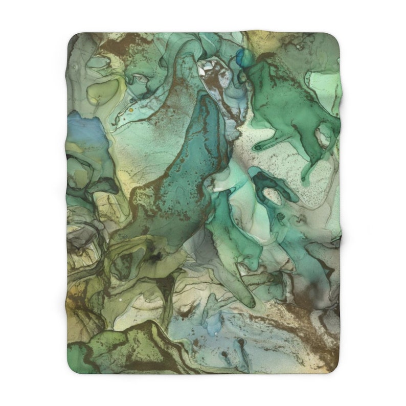 Grüne Decke, Sherpa-Decke, Aquarelldecke, Grüne Decke, Grüne Bettwäsche, Aquarellmalerei, Salbeigrün, Dunkelgrüne Decke 60" × 80"