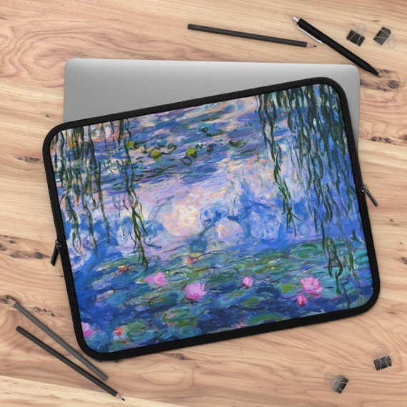 Floral Laptop Sleeve, Nature Laptop Case, Purple Laptop Sleeve, Macbook Sleeve, Monet Water Lilies, Water Lily Painting, 13" Laptop Case