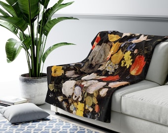 Vintage Floral Painting Blanket | Flower Fine Art, Fluffy Sherpa Throw