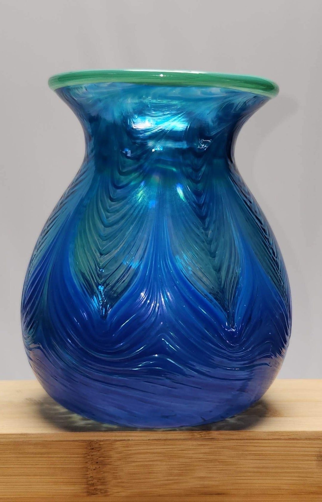 Ron Hinkle Hand Blown Blue Feather Vase Etsy