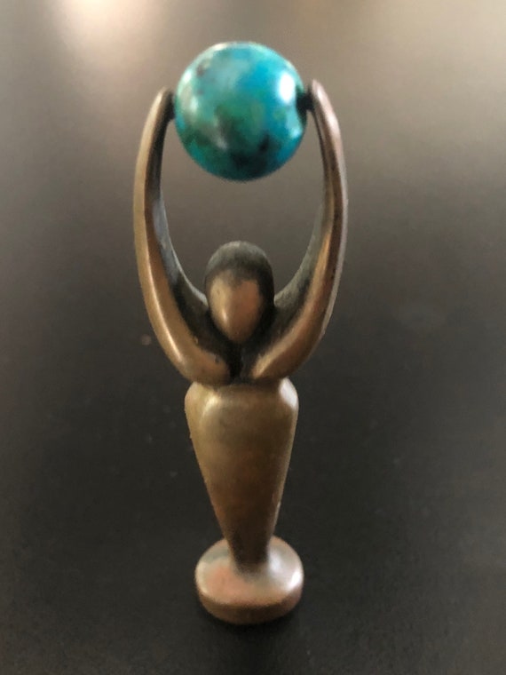 Vintage Bronze Spirit Healer Statue Turquoise - image 1