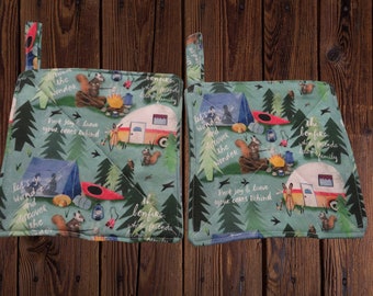 Handmade Quilted Potholder, Camping Hot Pad, Set of 2