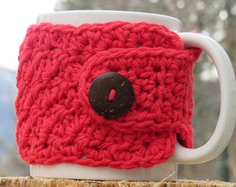 Crochet Cup Cozy, Red Handmade Coffee Mug or Tea Warmer