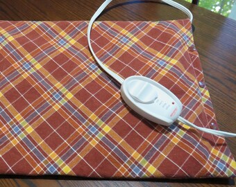 Heating Pad Cover, 12 x 15, Soft Brown Plaid Flannel, 3 Snap Closure