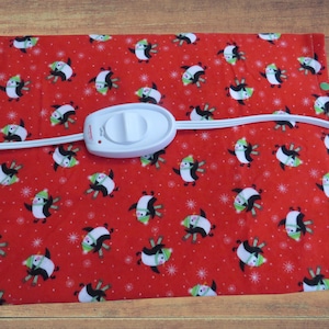 Christmas Penguin Flannel Heating Pad Cover - 12x15 with Snap Closure