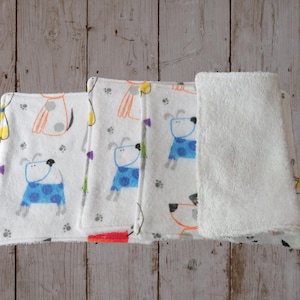 Puppy Handmade Reusable Washcloths, Set Of 4, Multipurpose, Kitchen, Baby Or Bath, Flannel And Terry Cloth